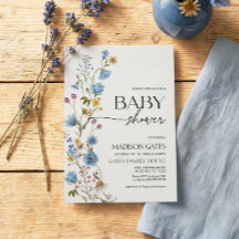 Blue Floral Baby Shower Invitation 