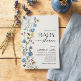 Blue Floral Baby Shower Invitation Einladung