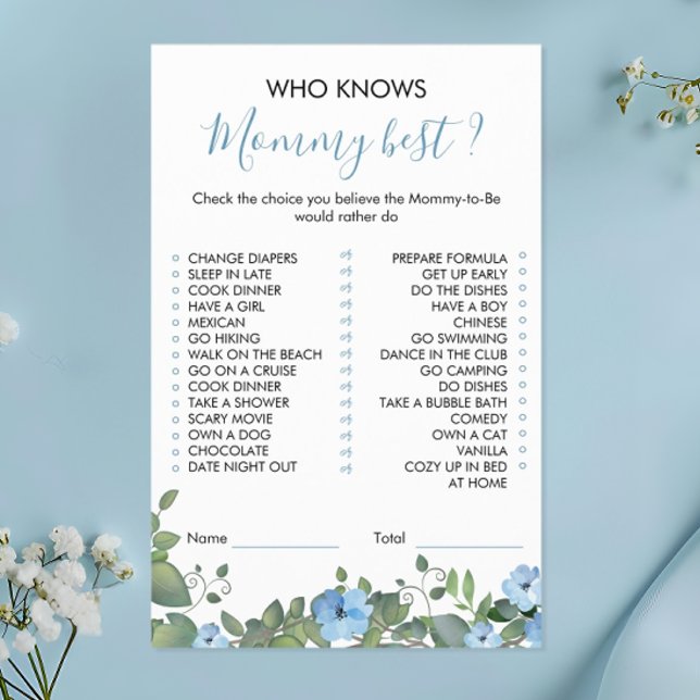 Blue Floral Baby Shower kennt Mommy Best Game Flyer (Von Creator hochgeladen)