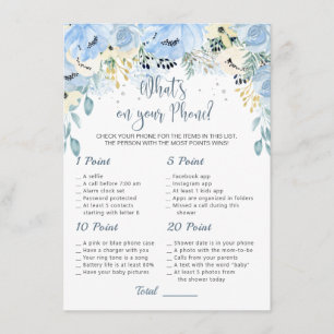 Blue Floral Baby Shower Was ist auf Ihrem Handyspi Begleitkarte