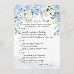 Blue Floral Baby Shower Was ist auf Ihrem Handyspi Begleitkarte