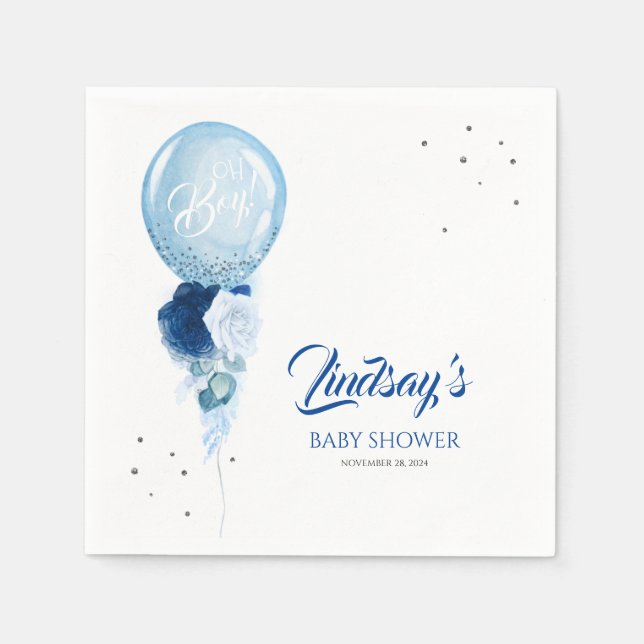 Blue Floral Balloon Garland Baby Dusche Serviette (Vorderseite)