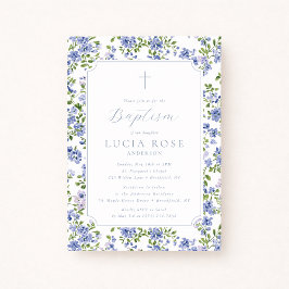 Blue Floral Baptism Invitation for Girl