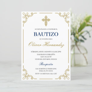 Blue Floral Bautizo Espagnol Invitation