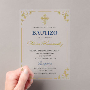 Blue Floral Bautizo Espagnol Invitation