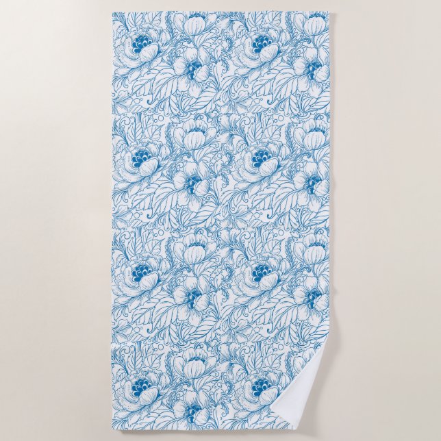 Blue Floral Beach Handtuch (Vorderseite)