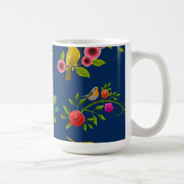 Blue Floral Bird Print Kaffeetasse