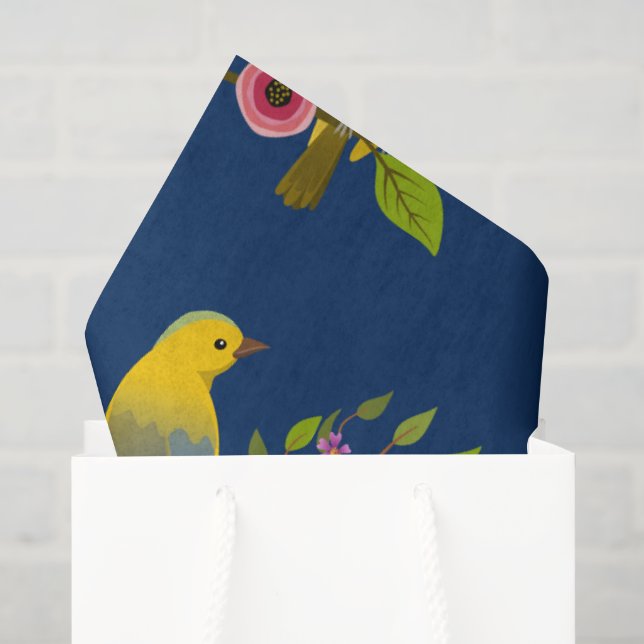Blue Floral Bird Print Seidenpapier (Geschenktüte)