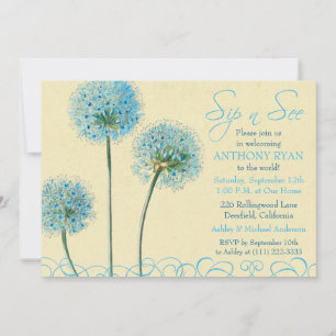 Blue Floral Birth Baby Shower Side und sehen Einladung