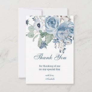 Blue Floral Birthday Dankeskarte