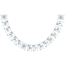 Blue Floral Birthday Party Wimpelkette