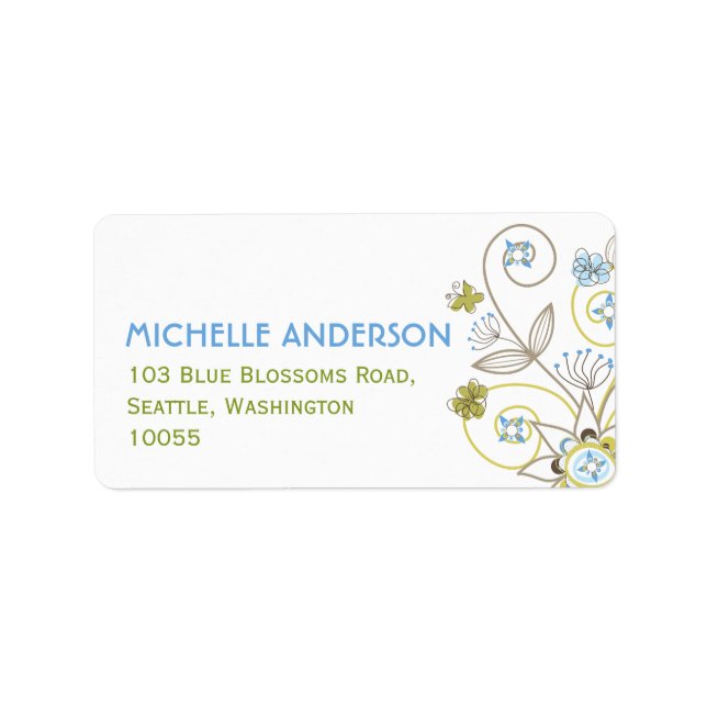 Blue Floral Blooms Niedlich Baby Shower Address La Adressaufkleber (Vorne)