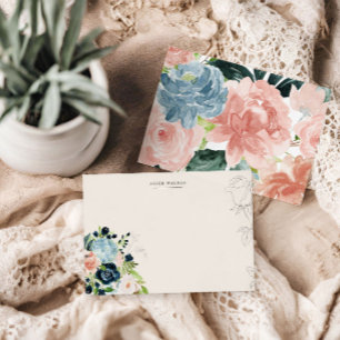 Blue Floral Blush Stationierungskarte Mitternacht Mitteilungskarte