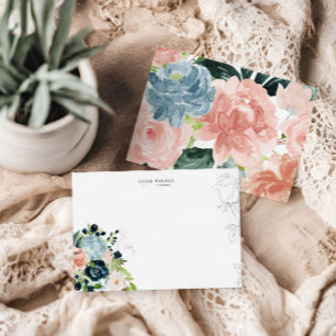 Blue Floral Blush Stationierungskarte Mitternacht Mitteilungskarte