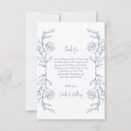 Blue Floral Boho Side Border Wedding Dankeskarte