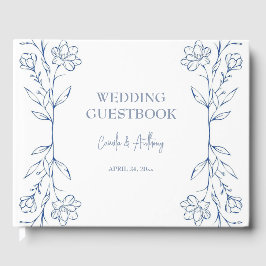 Blue Floral Boho Side Border Wedding Gästebuch