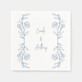 Blue Floral Boho Side Border Wedding Serviette
