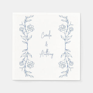 Blue Floral Boho Side Border Wedding Serviette