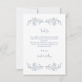 Blue Floral Boho Top Border Wedding Dankeskarte