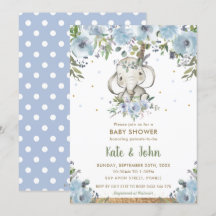 Blue Floral Boho Tribal Elephant Boy Baby Dusche