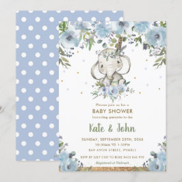 Blue Floral Boho Tribal Elephant Boy Baby Dusche Einladung