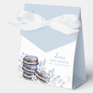 Blue Floral Bonjour Bébé Macaron Babydusche Geschenkschachtel