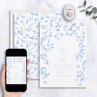 Blue Floral Botanical 50. Geburtstag Einladung