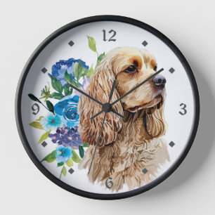 Blue Floral Bouquet Buff Cocker Spaniel Dog Uhr