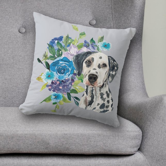 Blue Floral Bouquet Dalmatiner Dog Kissen (Von Creator hochgeladen)