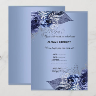 BLUE FLORAL BOUQUET ELEGANT JEDEN ANLASS PARTY EINLADUNG