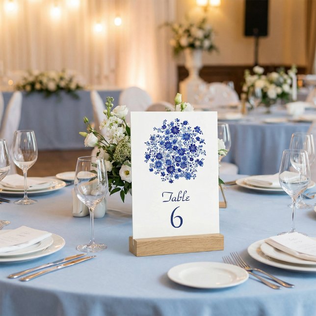 Blue Floral Bouquet Wedding Table Number Einladung (Blue Floral Bouquet Wedding Table Number)