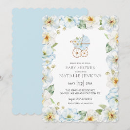 Blue Floral Boy Baby Dusche Einladung