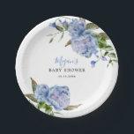 Blue Floral Boy Baby Dusche Pappteller<br><div class="desc">Elegante blühende Babyduschplatte mit Aquarellbildern von blauer Peonie und Grün.</div>