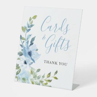 Blue Floral Boy Baby in Bloom Duschkarte Geschenke Sockelschild