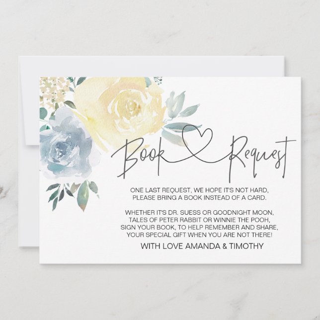 Blue Floral Boy Baby shower Demande de carte (Devant)