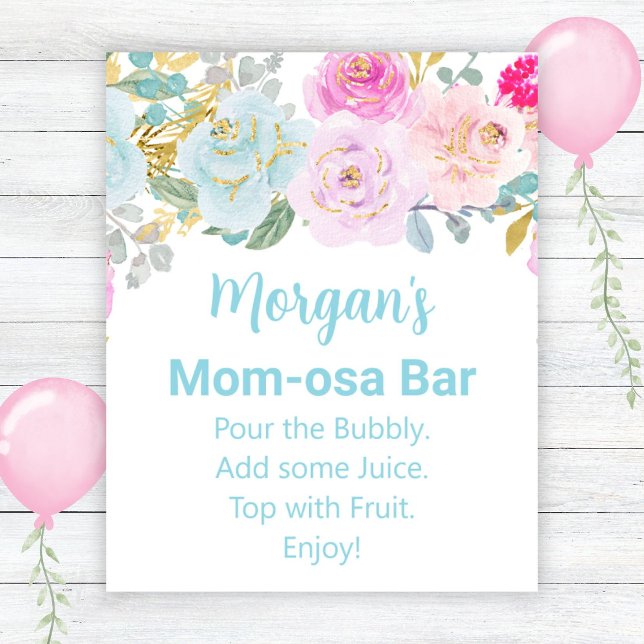 Blue Floral Boy Baby Shower Mama-osa Bar Sign Poster (Von Creator hochgeladen)