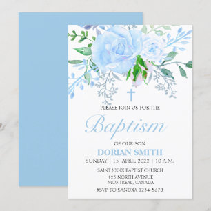 Blue Floral Boy Taufe Einladung