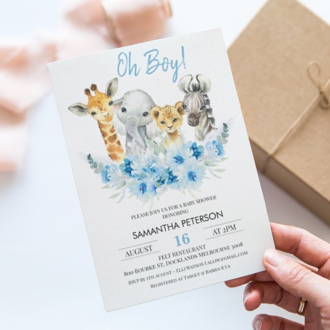 Blue Floral Boys Safari Baby shower Invitation (Créateur téléchargé)