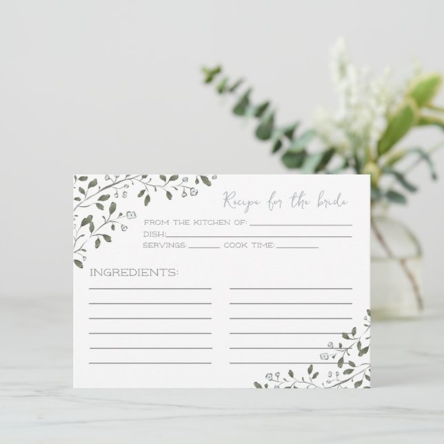 Blue Floral Branch Rezept Card für die Brücke Mitteilungskarte (Stehend Vorderseite)