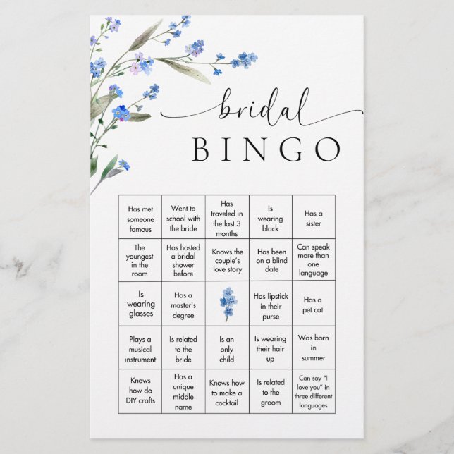 Blue Floral Brautparty Bingo Game Briefpapier (Vorderseite)