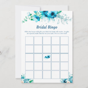 Blue Floral Brautparty Bingo Game Cards Einladung