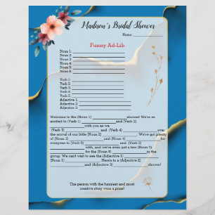 Blue Floral Brautparty Eisbrecher 💕 5 Word Spaß