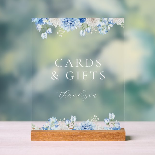 Blue Floral Brautparty Karten und Geschenke Acrylschild (Neutral)