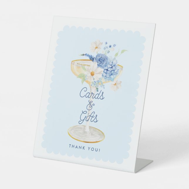 Blue Floral Brautparty Karten und Geschenke Sockelschild (Vorderseite)