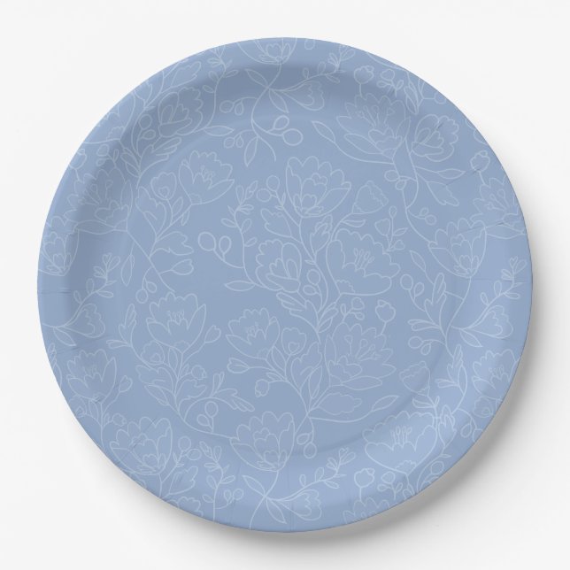 Blue Floral Brautparty Paper Dinner Teller (Vorderseite)