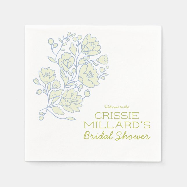Blue Floral Brautparty Paper Napkins Serviette (Vorderseite)