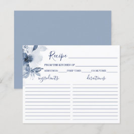 Blue Floral Brautparty Rezept Card