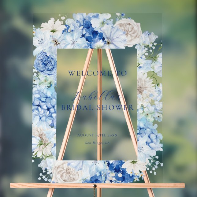Blue Floral Brautparty Willkommen Acrylschild (Neutral)
