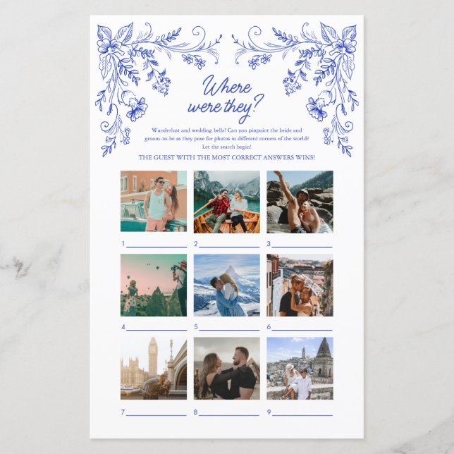 Blue Floral Brautparty Wo waren sie? (Vorderseite)