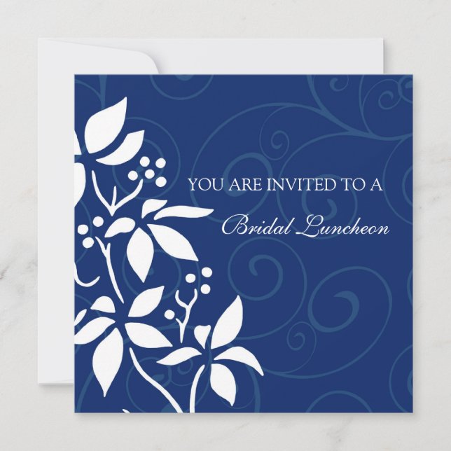 Blue Floral Bridal Luncheon Einladung Karte (Vorderseite)